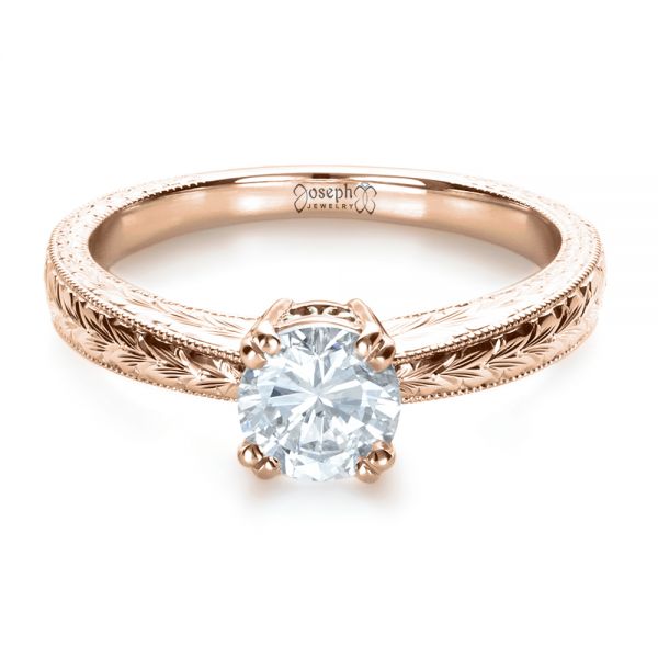14k Rose Gold And Platinum 14k Rose Gold And Platinum Custom Two-tone Hand Engraved Engagement Ring - Flat View -  1384