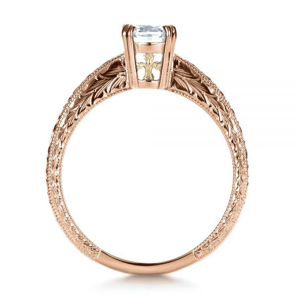 18k Rose Gold And Platinum 18k Rose Gold And Platinum Custom Two-tone Hand Engraved Engagement Ring - Front View -  1384