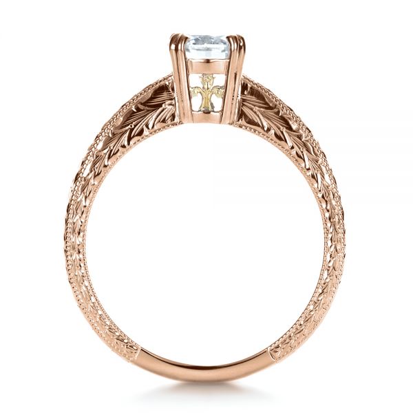 14k Rose Gold And 18K Gold 14k Rose Gold And 18K Gold Custom Two-tone Hand Engraved Engagement Ring - Front View - 1384