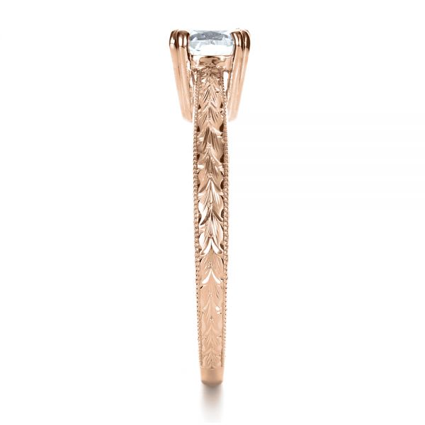 18k Rose Gold And Platinum 18k Rose Gold And Platinum Custom Two-tone Hand Engraved Engagement Ring - Side View -  1384