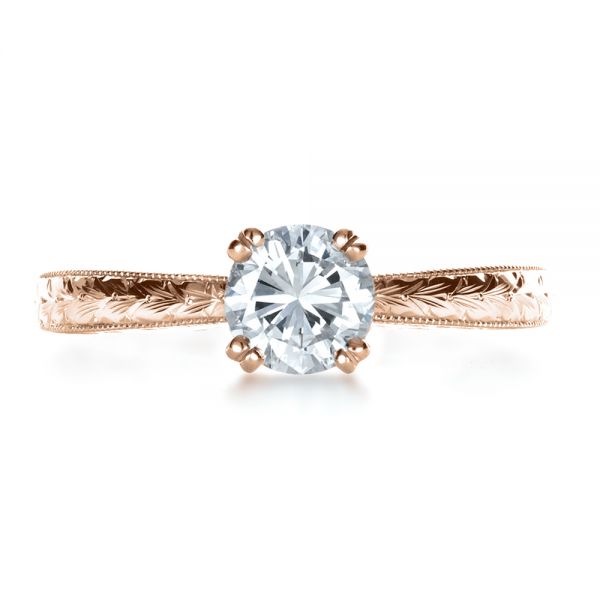14k Rose Gold And 18K Gold 14k Rose Gold And 18K Gold Custom Two-tone Hand Engraved Engagement Ring - Top View - 1384