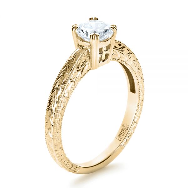 18k Yellow Gold And 18K Gold 18k Yellow Gold And 18K Gold Custom Two-tone Hand Engraved Engagement Ring - Three-Quarter View -  1384