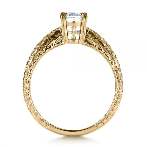 14k Yellow Gold And 18K Gold 14k Yellow Gold And 18K Gold Custom Two-tone Hand Engraved Engagement Ring - Front View - 1384