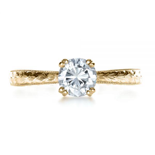 14k Yellow Gold And 18K Gold 14k Yellow Gold And 18K Gold Custom Two-tone Hand Engraved Engagement Ring - Top View - 1384