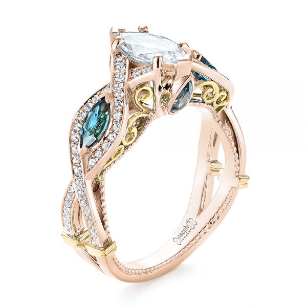 18k Rose Gold And 14K Gold 18k Rose Gold And 14K Gold Custom Two-tone London Blue Topaz And Diamond Engagement Ring - Three-Quarter View -  103381 - Thumbnail