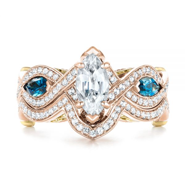 14k Rose Gold And 18K Gold 14k Rose Gold And 18K Gold Custom Two-tone London Blue Topaz And Diamond Engagement Ring - Three-Quarter View -  103381 - Thumbnail