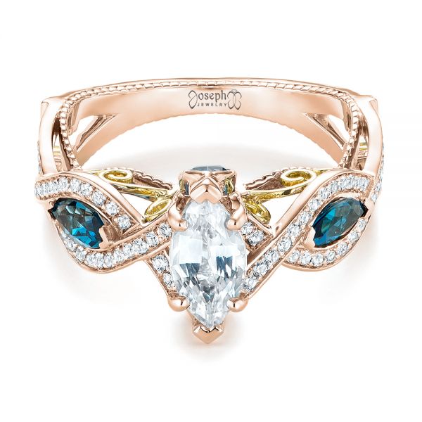 18k Rose Gold And 18K Gold 18k Rose Gold And 18K Gold Custom Two-tone London Blue Topaz And Diamond Engagement Ring - Flat View -  103381 - Thumbnail