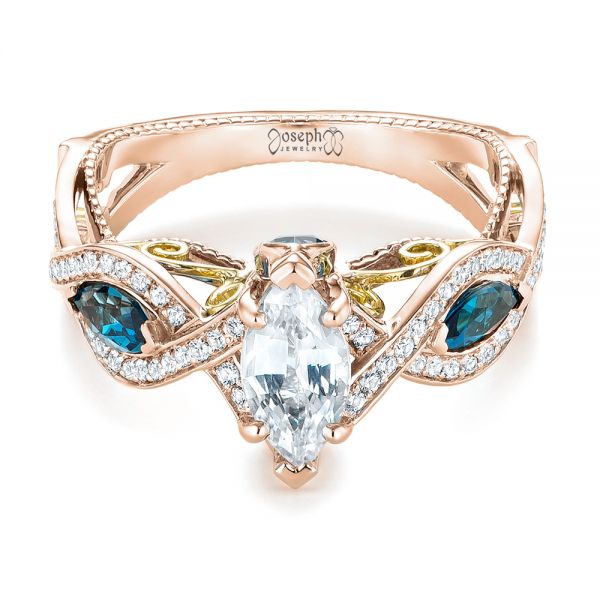 14k Rose Gold And 18K Gold 14k Rose Gold And 18K Gold Custom Two-tone London Blue Topaz And Diamond Engagement Ring - Flat View - 103381