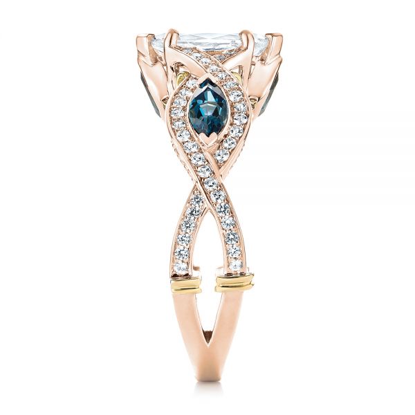 18k Rose Gold And 18K Gold 18k Rose Gold And 18K Gold Custom Two-tone London Blue Topaz And Diamond Engagement Ring - Side View -  103381 - Thumbnail