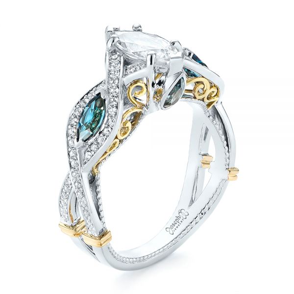 14k White Gold And Platinum 14k White Gold And Platinum Custom Two-tone London Blue Topaz And Diamond Engagement Ring - Three-Quarter View -  103381 - Thumbnail