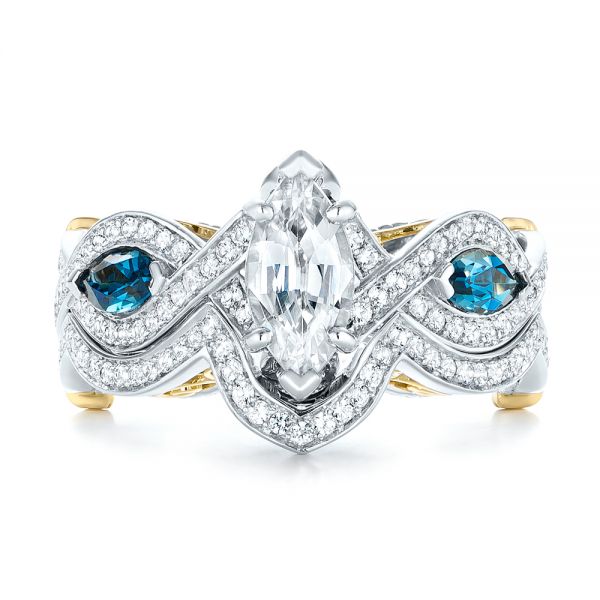 18k White Gold And 18K Gold Custom Two-tone London Blue Topaz And Diamond Engagement Ring - Three-Quarter View -  103381 - Thumbnail