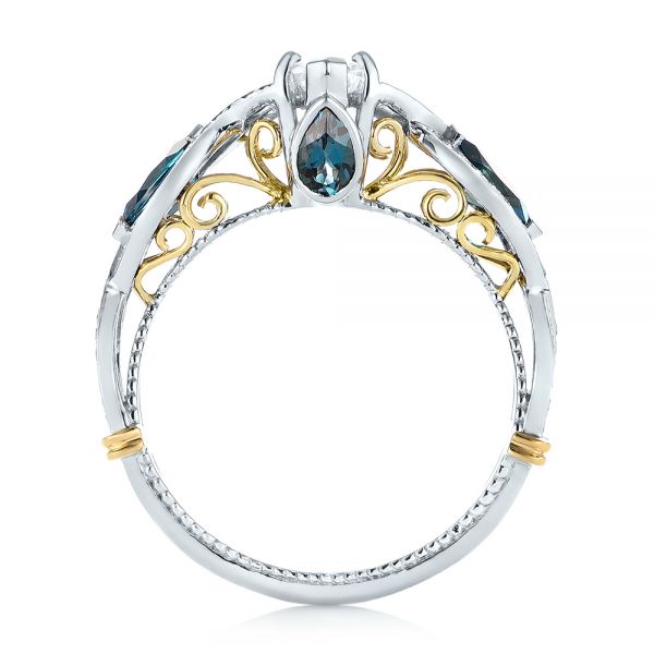 18k White Gold And 18K Gold Custom Two-tone London Blue Topaz And Diamond Engagement Ring - Front View - 103381