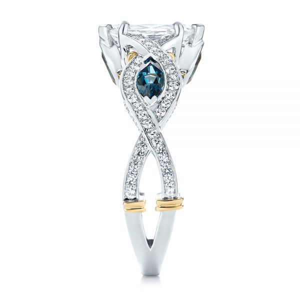 18k White Gold And 18K Gold Custom Two-tone London Blue Topaz And Diamond Engagement Ring - Side View - 103381