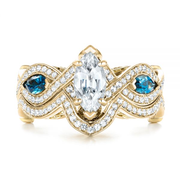 18k Yellow Gold And Platinum 18k Yellow Gold And Platinum Custom Two-tone London Blue Topaz And Diamond Engagement Ring - Three-Quarter View -  103381 - Thumbnail