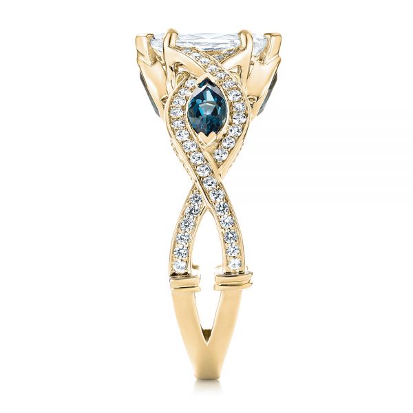 14k Yellow Gold And Platinum 14k Yellow Gold And Platinum Custom Two-tone London Blue Topaz And Diamond Engagement Ring - Side View -  103381 - Thumbnail