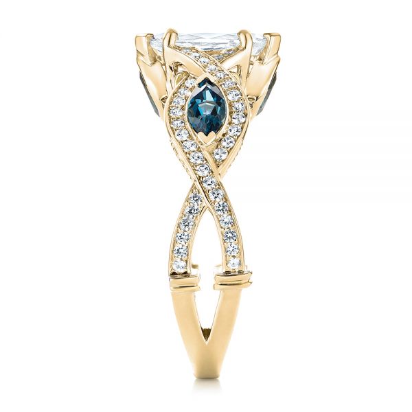 18k Yellow Gold And 18K Gold 18k Yellow Gold And 18K Gold Custom Two-tone London Blue Topaz And Diamond Engagement Ring - Side View - 103381