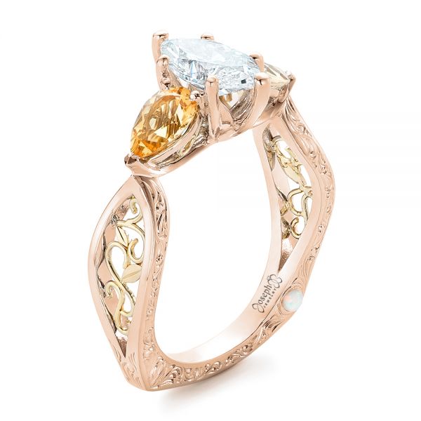 14k Rose Gold And 14K Gold 14k Rose Gold And 14K Gold Custom Two-tone Marquise Diamond En Topaz Engagement Ring - Three-Quarter View -  102269