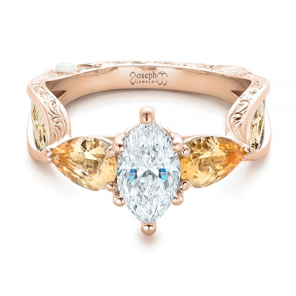 14k Rose Gold And Platinum 14k Rose Gold And Platinum Custom Two-tone Marquise Diamond En Topaz Engagement Ring - Flat View -  102269