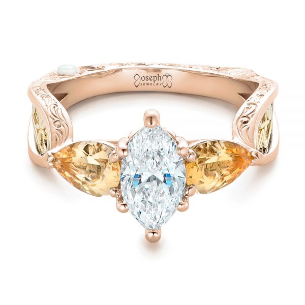 14k Rose Gold And 14K Gold 14k Rose Gold And 14K Gold Custom Two-tone Marquise Diamond En Topaz Engagement Ring - Flat View - 102269