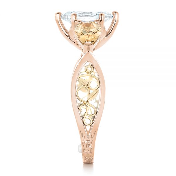 14k Rose Gold And Platinum 14k Rose Gold And Platinum Custom Two-tone Marquise Diamond En Topaz Engagement Ring - Side View -  102269