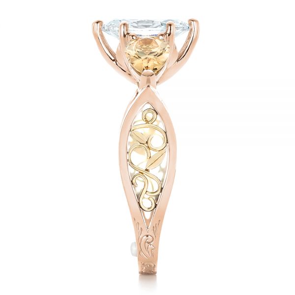 14k Rose Gold And 14K Gold 14k Rose Gold And 14K Gold Custom Two-tone Marquise Diamond En Topaz Engagement Ring - Side View - 102269