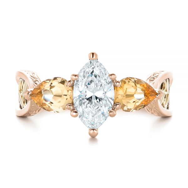 14k Rose Gold And 14K Gold 14k Rose Gold And 14K Gold Custom Two-tone Marquise Diamond En Topaz Engagement Ring - Top View - 102269