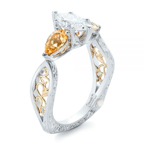 Custom Two-Tone Marquise Diamond and Golden Topaz Engagement Ring - Image