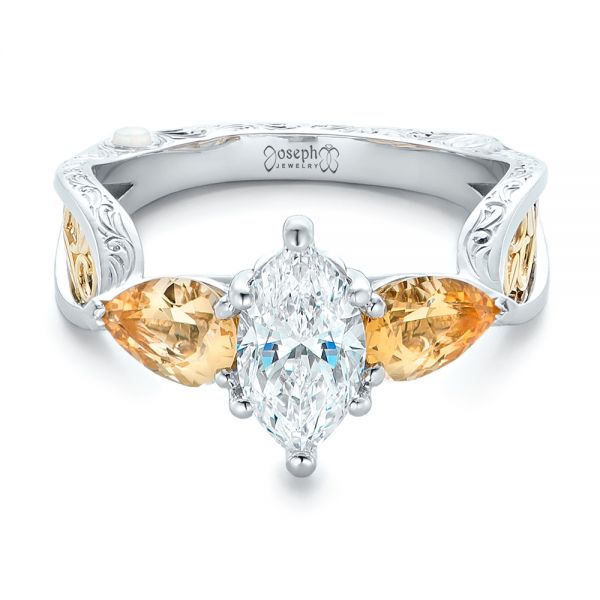 14k White Gold And 14K Gold Custom Two-tone Marquise Diamond En Topaz Engagement Ring - Flat View -  102269