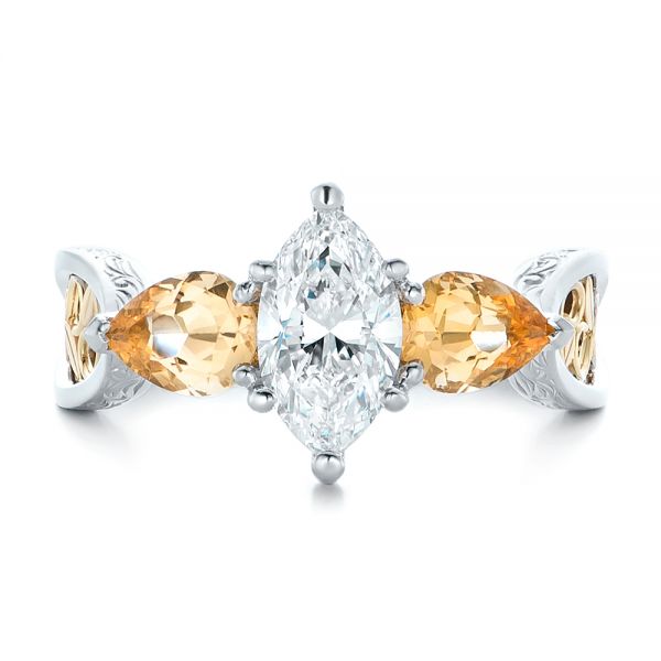 14k White Gold And 14K Gold Custom Two-tone Marquise Diamond En Topaz Engagement Ring - Top View -  102269