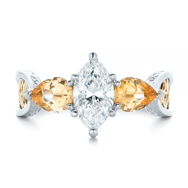  Platinum And 18K Gold Platinum And 18K Gold Custom Two-tone Marquise Diamond En Topaz Engagement Ring - Top View -  102269