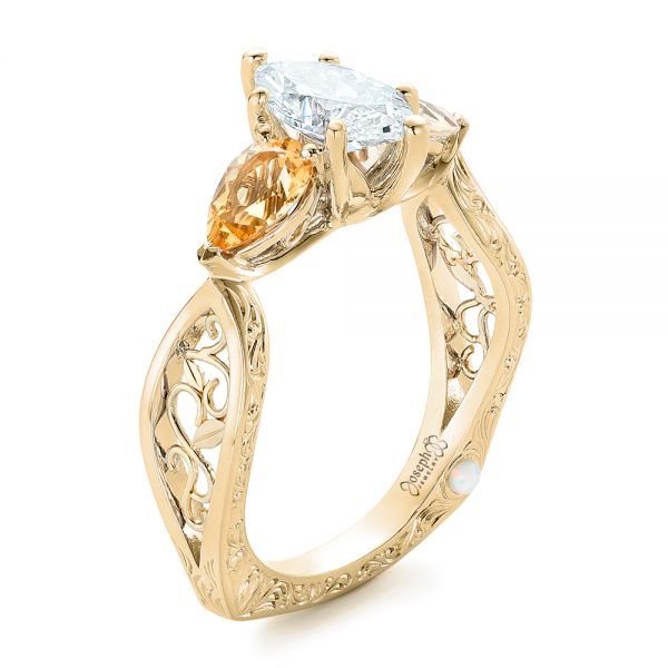 18k Yellow Gold And 18K Gold 18k Yellow Gold And 18K Gold Custom Two-tone Marquise Diamond En Topaz Engagement Ring - Three-Quarter View -  102269