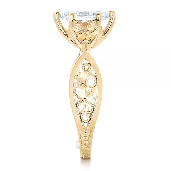 18k Yellow Gold And 14K Gold 18k Yellow Gold And 14K Gold Custom Two-tone Marquise Diamond En Topaz Engagement Ring - Side View -  102269
