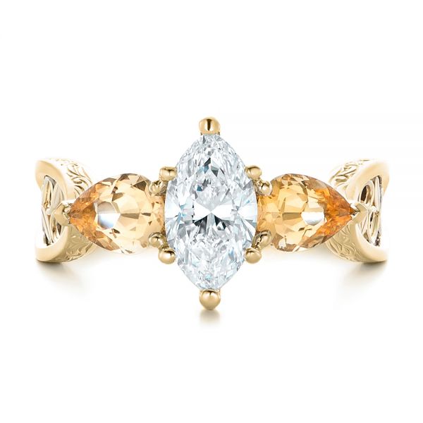 18k Yellow Gold And 14K Gold 18k Yellow Gold And 14K Gold Custom Two-tone Marquise Diamond En Topaz Engagement Ring - Top View -  102269