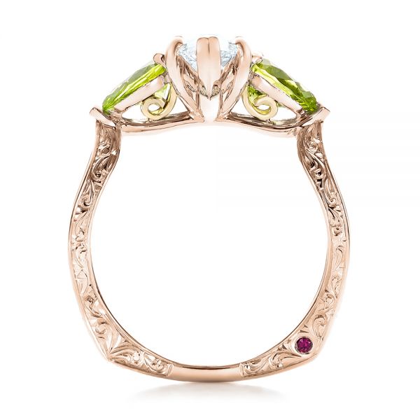 18k Rose Gold And 18K Gold 18k Rose Gold And 18K Gold Custom Two-tone Marquise Diamond And Peridot Engagement Ring - Front View -  101990