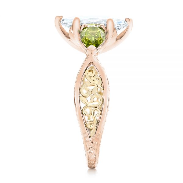 14k Rose Gold And 18K Gold 14k Rose Gold And 18K Gold Custom Two-tone Marquise Diamond And Peridot Engagement Ring - Side View -  101990