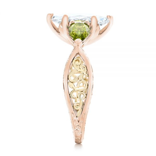 18k Rose Gold And 18K Gold 18k Rose Gold And 18K Gold Custom Two-tone Marquise Diamond And Peridot Engagement Ring - Side View - 101990