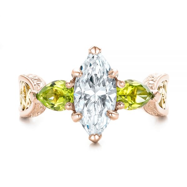 14k Rose Gold And 14K Gold 14k Rose Gold And 14K Gold Custom Two-tone Marquise Diamond And Peridot Engagement Ring - Top View -  101990
