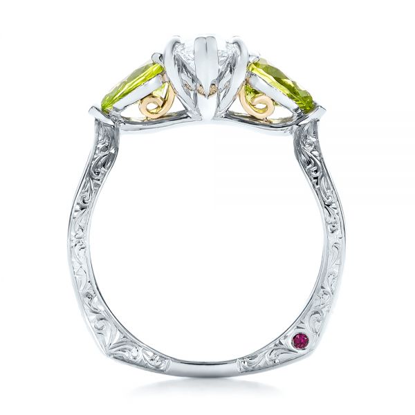 14k White Gold And 14K Gold 14k White Gold And 14K Gold Custom Two-tone Marquise Diamond And Peridot Engagement Ring - Front View -  101990