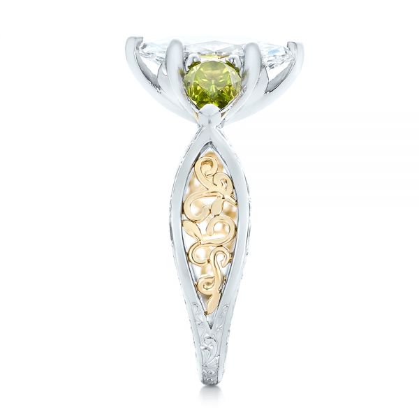 18k White Gold And 18K Gold 18k White Gold And 18K Gold Custom Two-tone Marquise Diamond And Peridot Engagement Ring - Side View -  101990