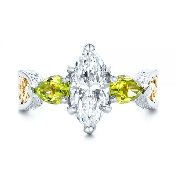 18k White Gold And 18K Gold 18k White Gold And 18K Gold Custom Two-tone Marquise Diamond And Peridot Engagement Ring - Top View -  101990