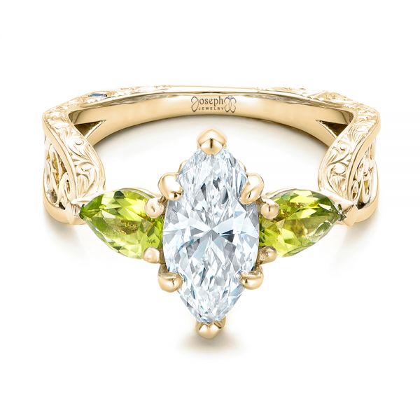 18k Yellow Gold And 18K Gold 18k Yellow Gold And 18K Gold Custom Two-tone Marquise Diamond And Peridot Engagement Ring - Flat View -  101990