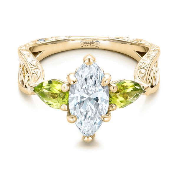 18k Yellow Gold And 18K Gold 18k Yellow Gold And 18K Gold Custom Two-tone Marquise Diamond And Peridot Engagement Ring - Flat View - 101990