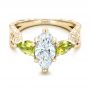 14k Yellow Gold And Platinum 14k Yellow Gold And Platinum Custom Two-tone Marquise Diamond And Peridot Engagement Ring - Flat View -  101990 - Thumbnail