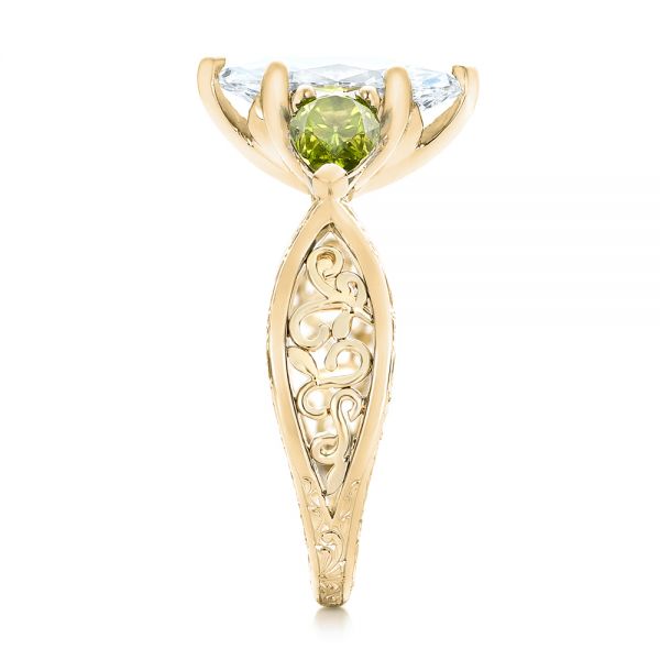18k Yellow Gold And Platinum 18k Yellow Gold And Platinum Custom Two-tone Marquise Diamond And Peridot Engagement Ring - Side View -  101990