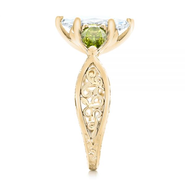 18k Yellow Gold And 18K Gold 18k Yellow Gold And 18K Gold Custom Two-tone Marquise Diamond And Peridot Engagement Ring - Side View - 101990