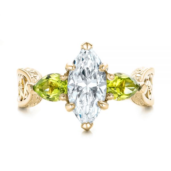14k Yellow Gold And Platinum 14k Yellow Gold And Platinum Custom Two-tone Marquise Diamond And Peridot Engagement Ring - Top View -  101990