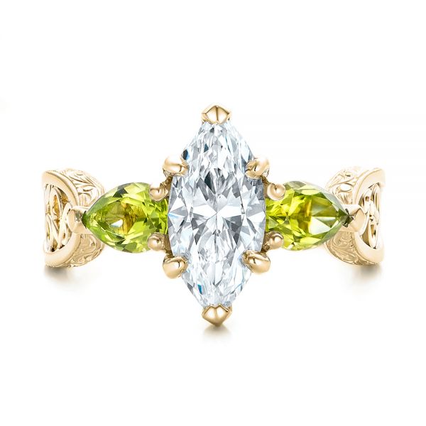 18k Yellow Gold And 18K Gold 18k Yellow Gold And 18K Gold Custom Two-tone Marquise Diamond And Peridot Engagement Ring - Top View - 101990