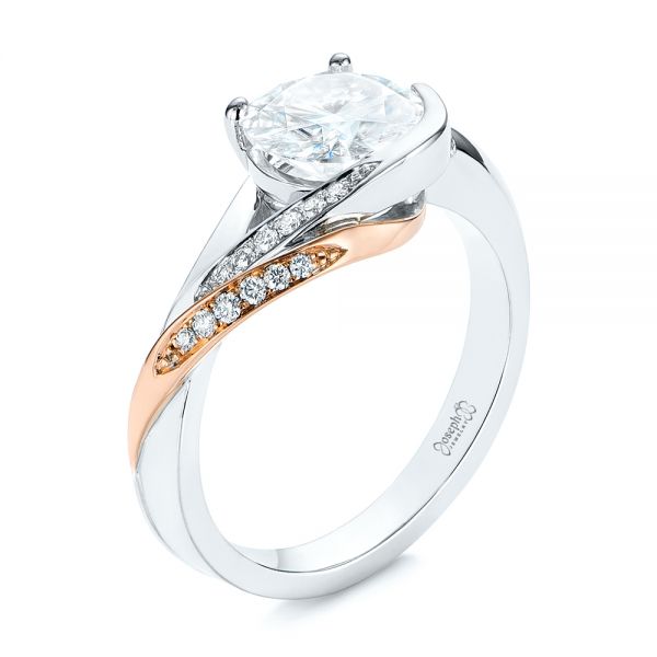 14k Rose Gold 14k Rose Gold Custom Two-tone Moissanite And Diamond Wrap Engagement Ring - Three-Quarter View -  105158