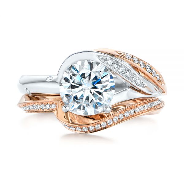 18k Rose Gold Custom Two-tone Moissanite And Diamond Wrap Engagement Ring - Top View -  105158