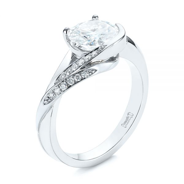 18k White Gold 18k White Gold Custom Two-tone Moissanite And Diamond Wrap Engagement Ring - Three-Quarter View -  105158